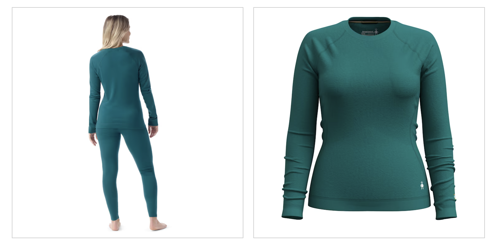Smartwool Classic Thermal Merino Base Layer Crew & Bottoms in Emerald Green.